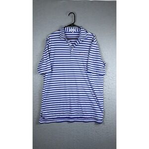 Peter Millar Polo Shirt Mens Large Blue Stripe Summer Comfort Dunes Golf Logo